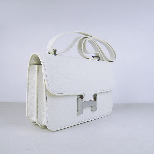 7A Hermes Constance Togo Leather Single Bag White Silver Hardware H020